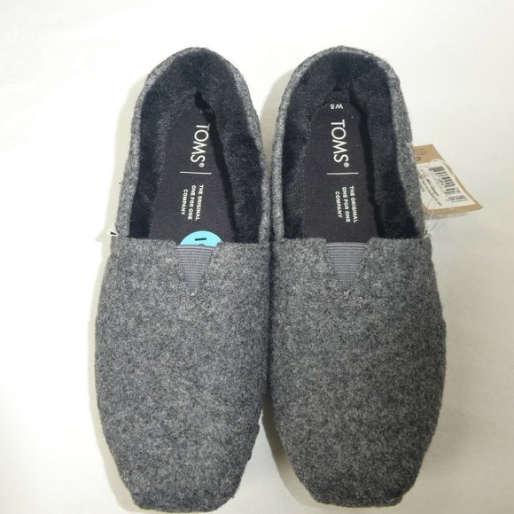 Toms Womens Size 5 Alpargata Gray 2 Tone Felt Let it Snow Embroidery Fuzzy Shoe - Picture 2 of 8
